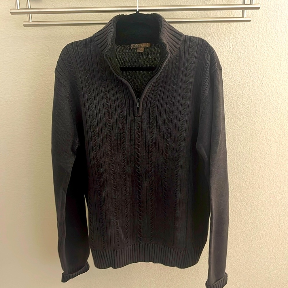 Dark Gray 3 quarter zip cable knit sweater